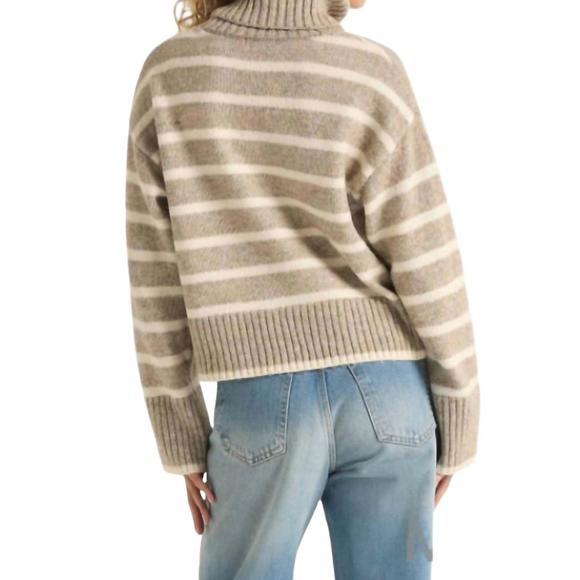 NEW Z SUPPLY josephine stripe sweater in heather taupe - Picture 3 of 3
